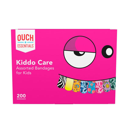 Ouch Essentials® Kiddo Care Adhesive Bandage Kit, Assorted, 200/bx, 12 bx/cs