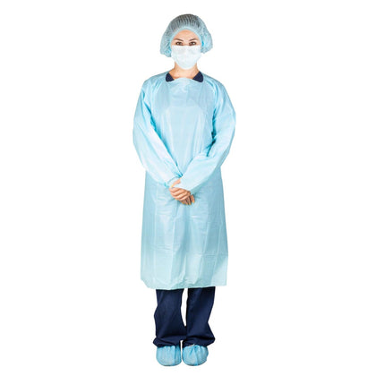 Protective Cover Gown, CPE Coated, Pull-Over, Blue, AAMI Level 2, Disposable, 15/bg, 5 bg/cs