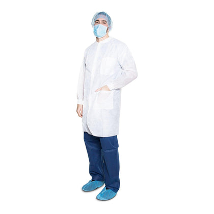 Pocket Lab Coat, Large, White, 35gm SMS, Non-Sterile, 10/bg, 5 bg/cs