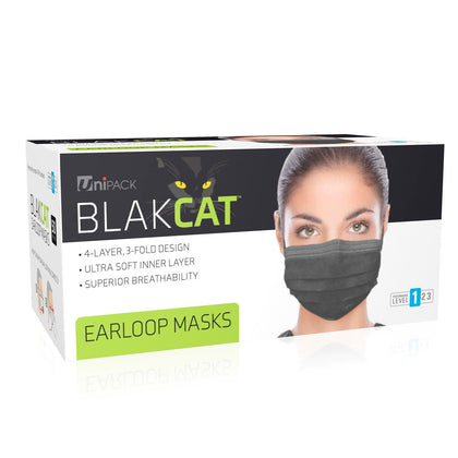 BlakCat Mask, Level 1, Ear-Loop, Black, 50/bx, 20 bx/cs