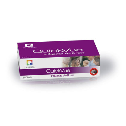 QuickVue® Influenza A+B Test, Dipstick Format, Identifies Type A, Type B, or Both, Two-Color Endpoint, CLIA Waived, 25 test/kit  (Item is Non-Returnable)