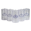 Clear Plastic Sundry Jars, Blue Imprint, Plastic Lids, 6Â½"H x 4Â¼"Dia, 5/cs