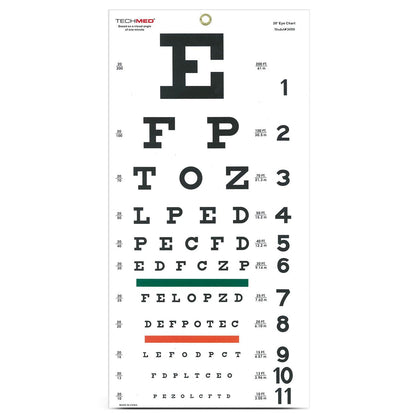 Snellen Eye Test Chart, 20 ft, Non-Reflective Matte Finish, 22