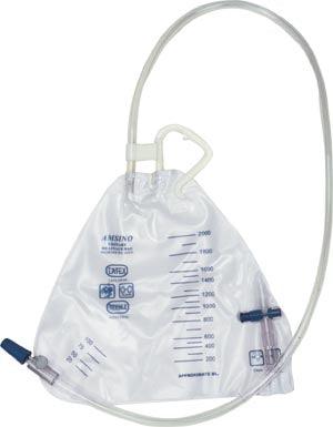 Drainage Bag, Pear Shape, 2000mL, Bottom Draining, Universal Hanger, Anti-Reflux Flutter Valve, Air-Vent, Needleless Sampling Port, Sterile Fluid Pathway, 20/cs