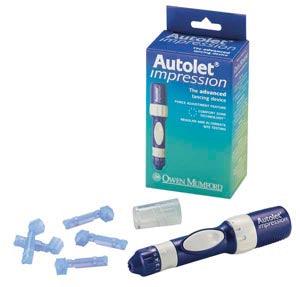 Autolet Impression, Includes: Device, 3 Unilet Lancets, 1 Depth Adjuster, 1 Alternate Site End Cap & Instructions for use