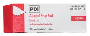 Alcohol Prep Pad, Medium, Sterile, 1.1” x 2.6”, Applicator 2” x 2”, 200/bx, 20 bx/cs