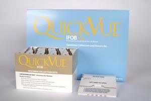 QuickVue® iFOB 40 Specimen Collection Kit, Includes: 40 Collection Kits Each Containing 1 Collection Tube with 2mL FOB Buffer, 1 Collection Paper with Adhesive, 1 Pouch, 1 Absorbent Sleeve, 1 Return Mail Box & 1 Patient Instructions