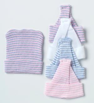 Single-Ply Infant Cap, White, Pink, Blue Stripe, Bulk, 500/cs