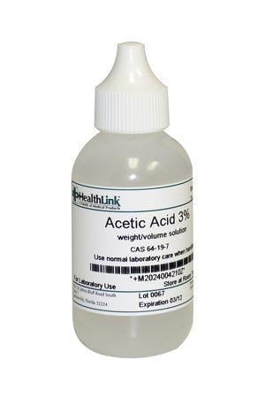 Acetic Acid, 3%, Dropper Bottle, 2 oz (Item is Non-Returnable)