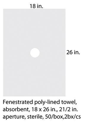 Towel, OR, Poly-Lined, Absorbent, 2 3/4 Circular Fenestration, 18 x 26, Sterile, 50/bx, 2 bx/cs