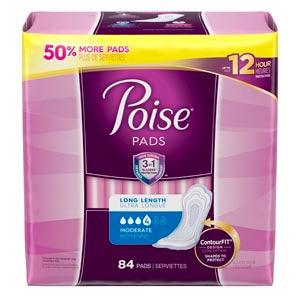 Poise Pads, Moderate, Long, 84/pk, 2 pk/cs