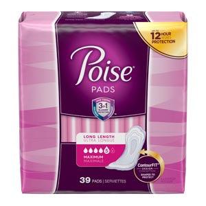 Poise Pads, Maximum, Long, 39/pk, 2 pk/cs