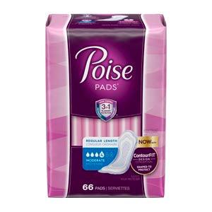 Poise Pads, Moderate, 66/pk, 2 pk/cs