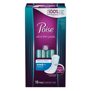 Poise Pads, Ultra Thin, Moderate Absorbent, 18/pk, 4 pk/cs